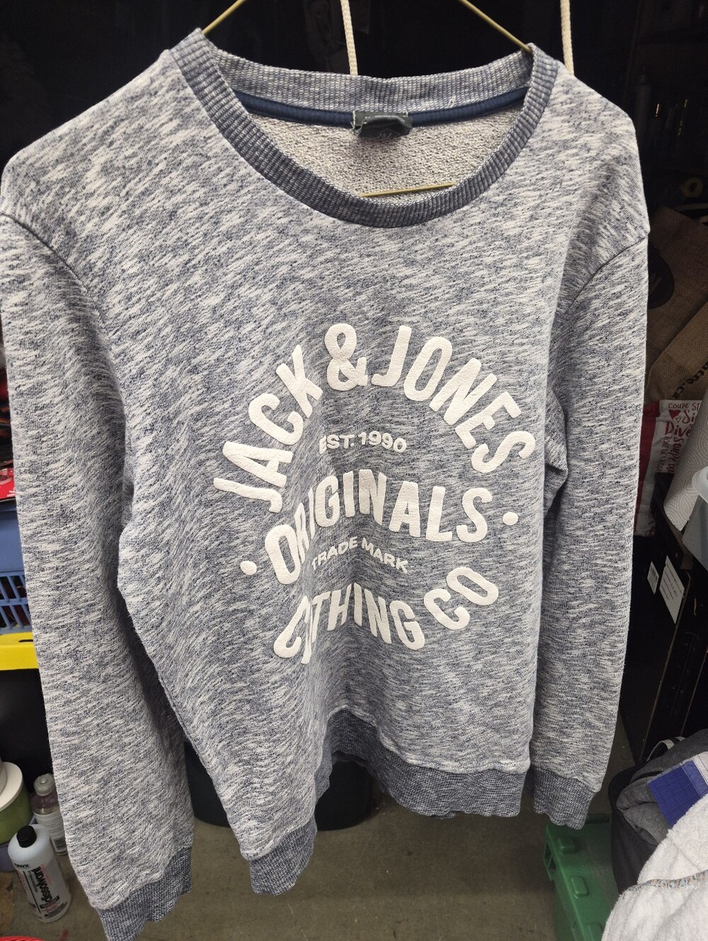 Jack & Jones Blue Gray Marled Crewneck Sweatshirt with White Logo
